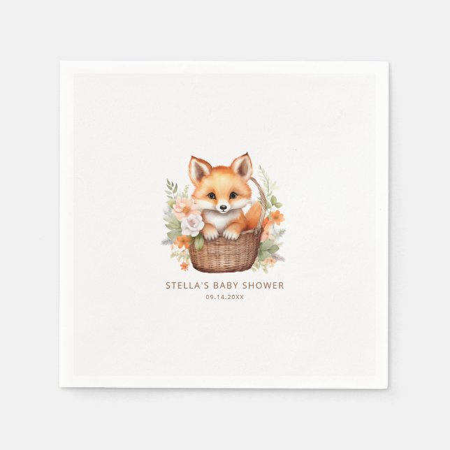 Servilleta De Papel Woodland Fox Personalized Baby Shower Napkins (Anverso)