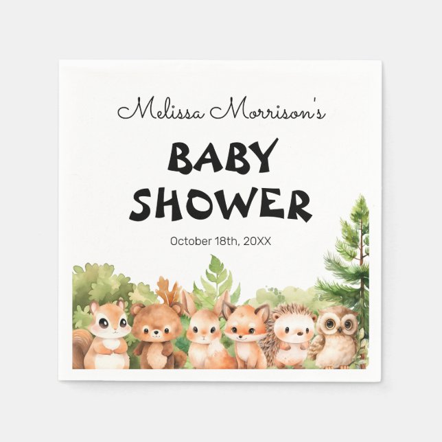 Servilleta De Papel Woodland Friends Baby Boy Shower (Anverso)