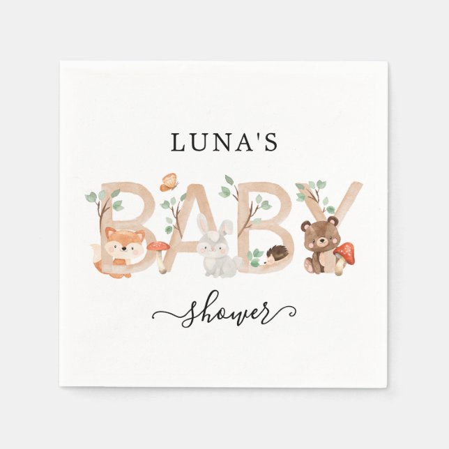 Servilleta De Papel Woodland Gender Neutral Baby Shower (Anverso)