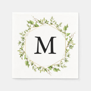 Servilleta De Papel Woodland Greenery Monograma Cocktail Napkin