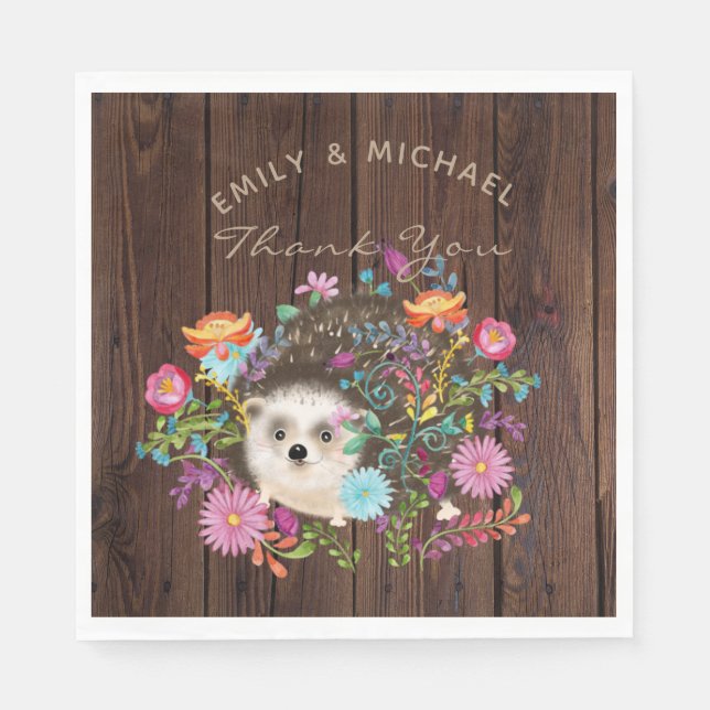 Servilleta De Papel Woodland Hedgehog Napkins Acuarela Rústica (Anverso)