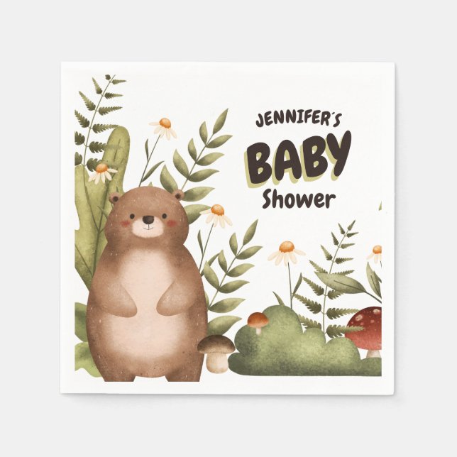 Servilleta De Papel Woodland lindo oso caprichoso Napkin Baby Shower (Anverso)