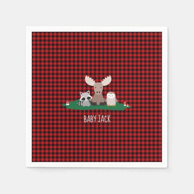 Servilleta De Papel Woodland Lumberjack Baby Shower Animals Rustic (Anverso)