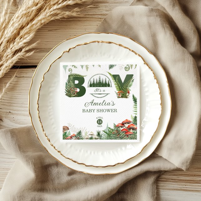 Servilleta De Papel Woodland Mushroom & Fern It’s a Boy Baby Shower (Subido por el creador)