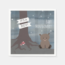 Servilleta De Papel Woodland Night Bear Boy Baby Shower