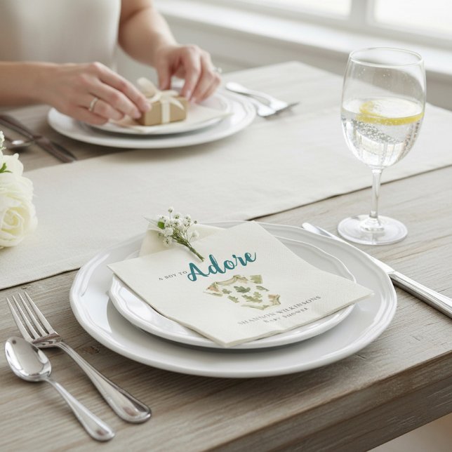 Servilleta De Papel Woodland Oak Leaf "Adore" Baby Shower Napkin (Subido por el creador)