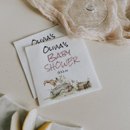 Servilleta De Papel Woodland Pink Girl Wild Forest Animal Baby Shower