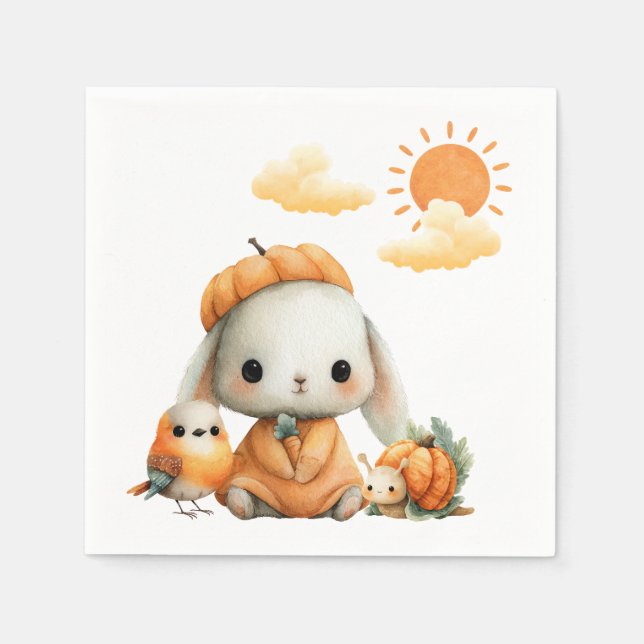 Servilleta De Papel Woodland Rabbit Snail Bird Fall Kids' Birthday  (Anverso)