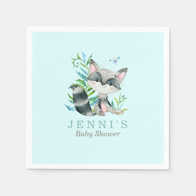 Servilleta De Papel Woodland Raccoon Aqua (Anverso)