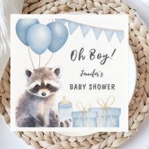 Woodland Raccoon Baby Shower Cute Boy Paper