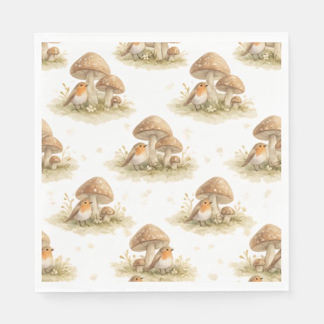 Servilleta De Papel Woodland Robin & Mushroom (Anverso)
