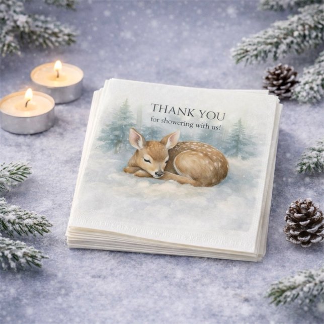 Servilleta De Papel Woodland Sleeping Baby Deer Winter Baby Shower (Woodland Sleeping Baby Deer Winter Baby Shower Napkins)