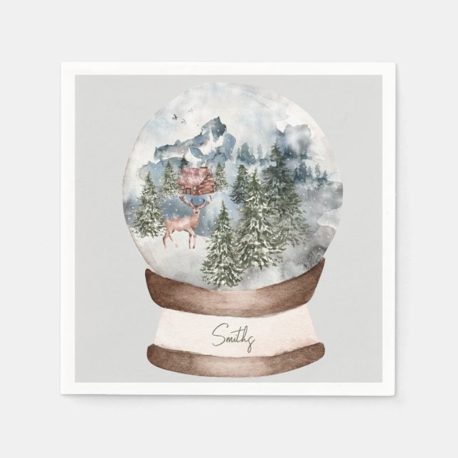 Servilleta De Papel Woodland Snow globo Personalizado Familia Navidade (Anverso)