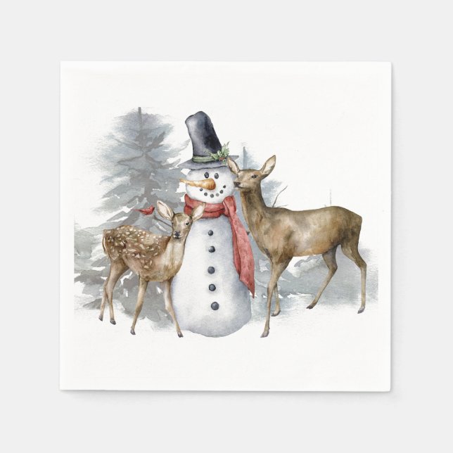 Servilleta De Papel Woodland Snowman y sus amigos (Anverso)