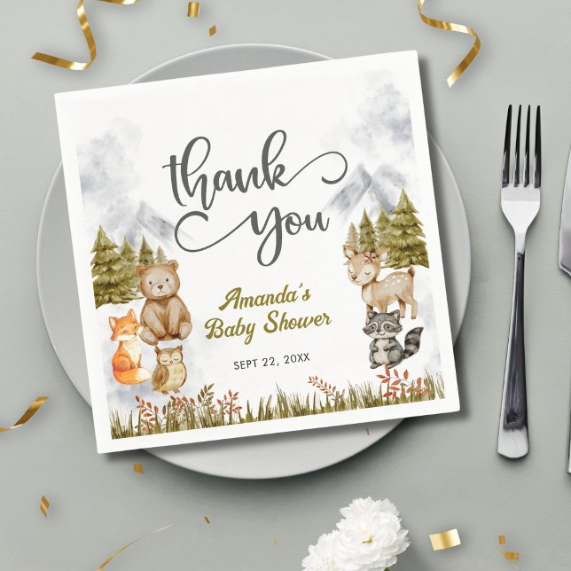 Servilleta De Papel Woodland Thank You Forest Animals Baby Shower (Subido por el creador)