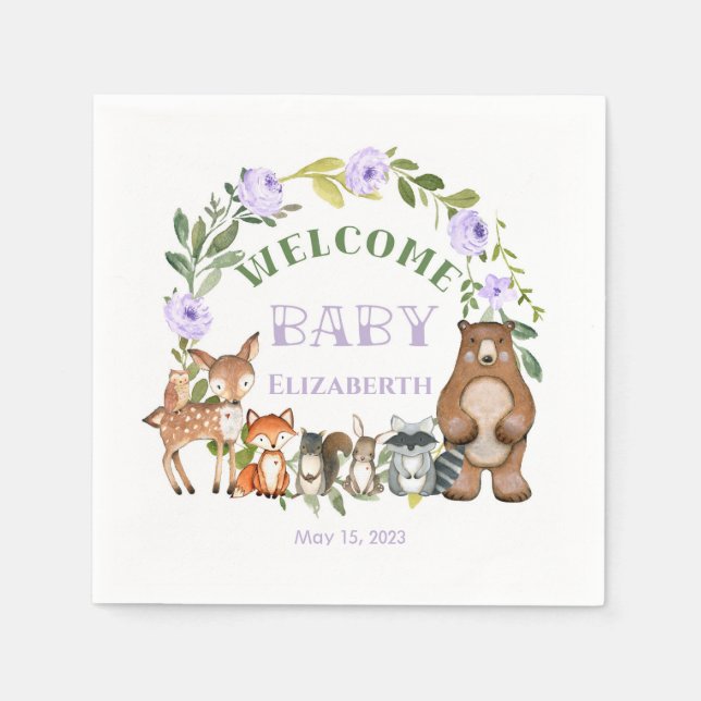 Servilleta De Papel Woodland Themed Paper Party Napkins Purple (Anverso)