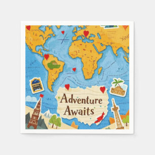 Servilleta De Papel World Map Heart Pins Adventure