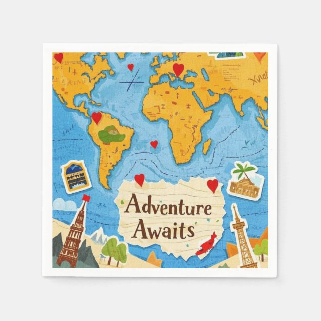 Servilleta De Papel World Map Heart Pins Adventure (Anverso)