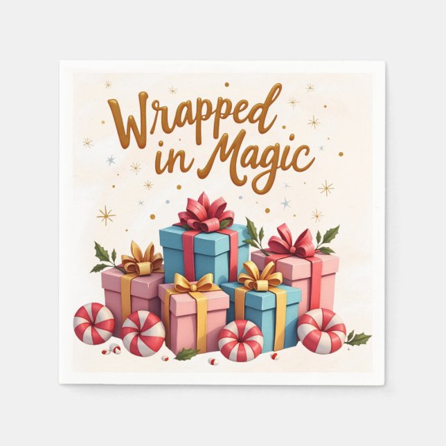 Servilleta De Papel Wrapped in Magic Christmas Gift Napkin (Anverso)