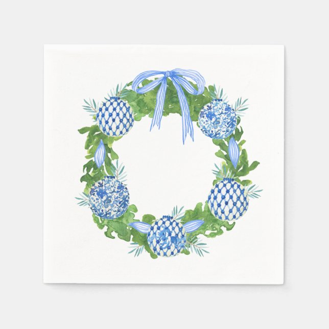 Servilleta De Papel Wreath de Chinoiserie azul y blanco, molinero (Anverso)