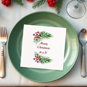 Servilleta De Papel Wreath de color de agua pintada a mano, bayas roja