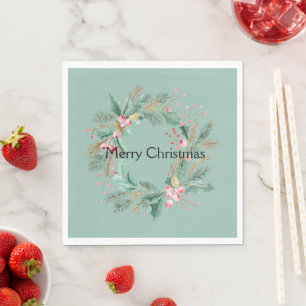 Servilleta De Papel Wreath de Navidades rosados verdes