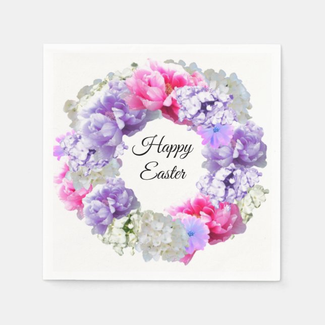 Servilleta De Papel Wreath Floral Happy Easter Paper Napkins (Anverso)