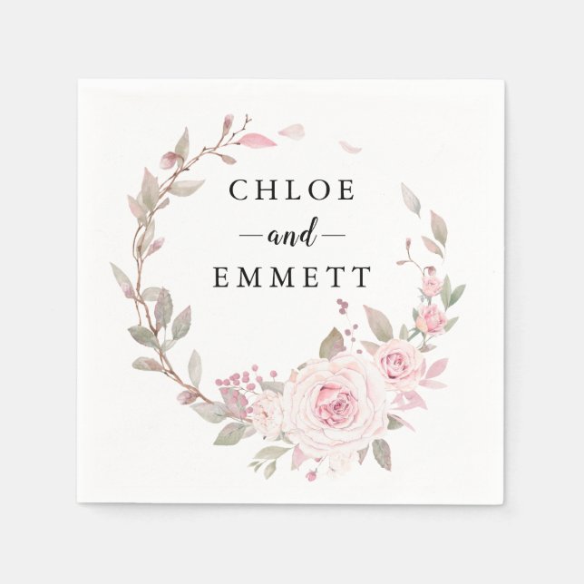 Servilleta De Papel Wreath floral rosa de Rubor (Anverso)