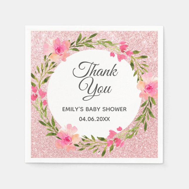 Servilleta De Papel Wreath floral rosada de oro Rosa Gracias Baby Show (Anverso)