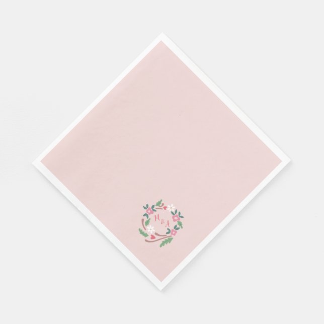 Servilleta De Papel Wreath floral rústica con monograma clásico (Esquina)