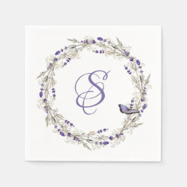 Servilleta De Papel Wreath Lavender Aniversario Con Monograma
