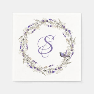 Servilleta De Papel Wreath Lavender Aniversario Con Monograma