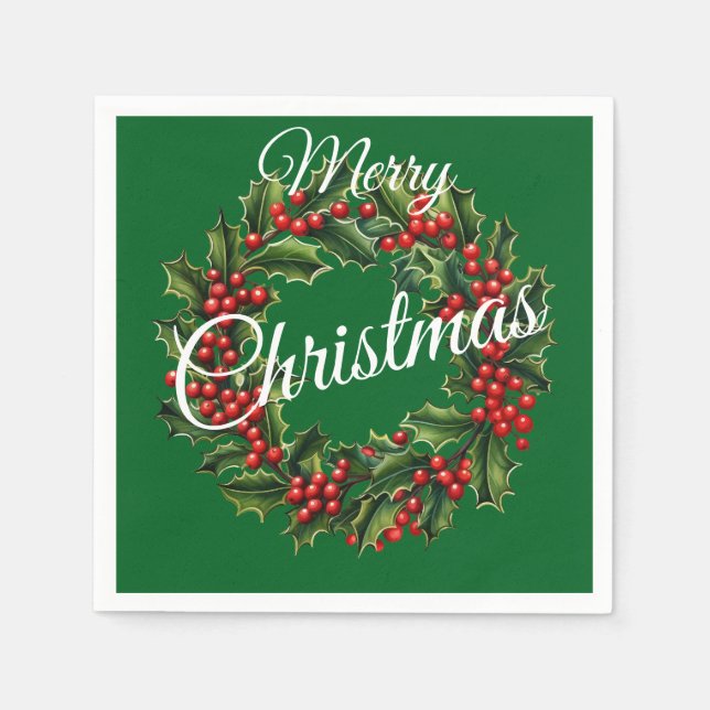 Servilleta De Papel Wreath Navidades de texto personalizado (Anverso)