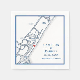 Servilleta De Papel Wrightsville Beach NC Map Navy Elegant Wedding