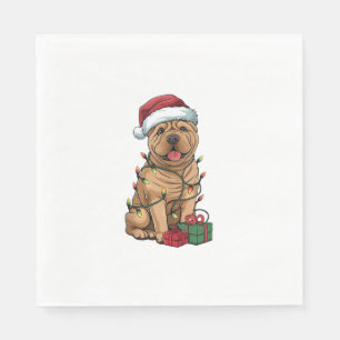 Servilleta De Papel Xmas Encendiendo Santa Hat Shar Pei Perro Navidade