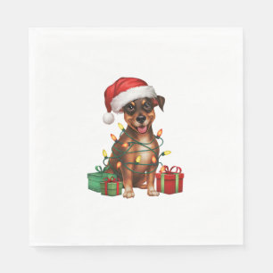 Servilleta De Papel Xmas Iluminación Santa Hat Miniatura Pinscher Dog 