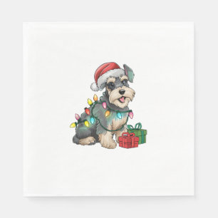 Servilleta De Papel Xmas Iluminación Santa Hat Standard Schnauzer Dog
