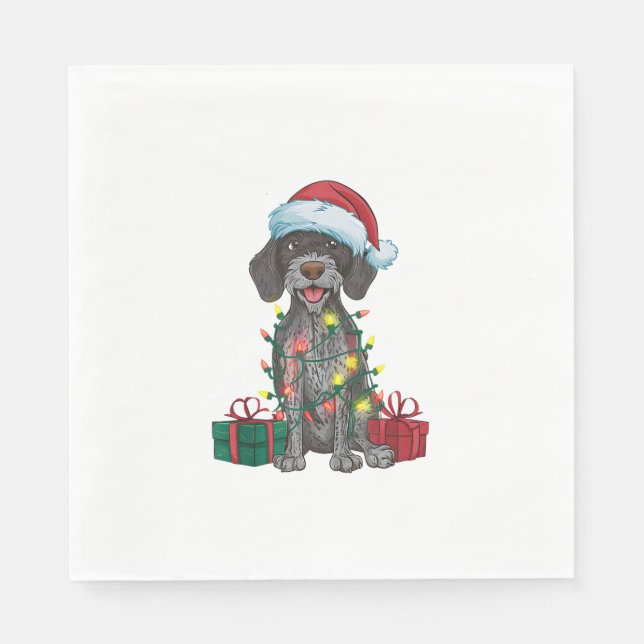 Servilleta De Papel Xmas Iluminando Perro picante de cabello alambrado (Anverso)