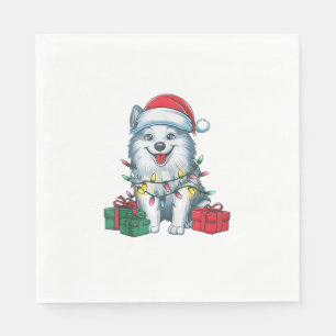 Servilleta De Papel Xmas Iluminando Santa Hat American Eskimo Dog Chri