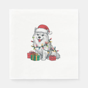 Servilleta De Papel Xmas Iluminando Santa Hat American Eskimo Dog Chri