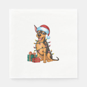 Servilleta De Papel Xmas Iluminando Santa Hat German Pinscher Perro Cr