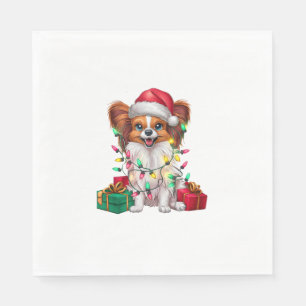 Servilleta De Papel Xmas Iluminando Santa Hat Papillon Dog Navidades