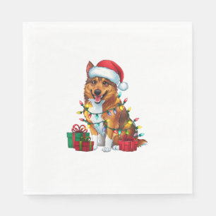 Servilleta De Papel Xmas Iluminando Santa Hat Perro noruego Elkhound C