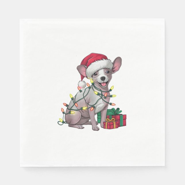 Servilleta De Papel Xmas Iluminando Santa Hat Perros sin pelo mexicano (Anverso)