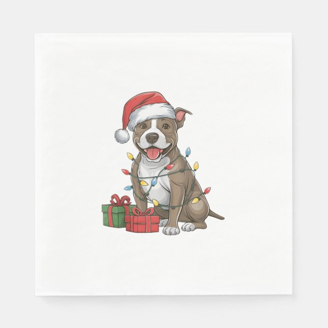 Servilleta De Papel Xmas Iluminando Santa Hat Pitbull Terrier Perro Cr (Anverso)