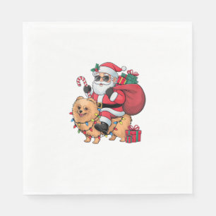 Servilleta De Papel Xmas Iluminando Santa Riding Perro Pomeraniano Nav