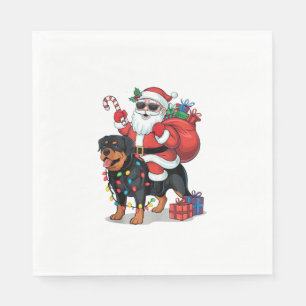 Servilleta De Papel Xmas Iluminando Santa Riding Rottweiler Dog Christ