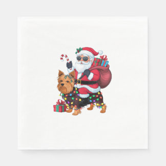 Servilleta De Papel Xmas Iluminando Santa Riding Yorkshire Terrier Dog