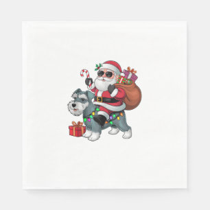 Servilleta De Papel Xmas Luces Santa Riding Miniatura Schnauzer Dog