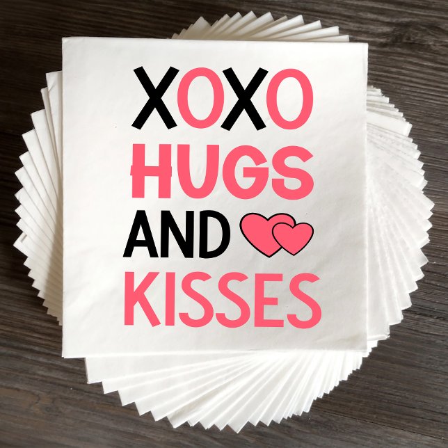 Servilleta De Papel XOXO abraza besos ducha de novia Boda negro rosado (Subido por el creador)